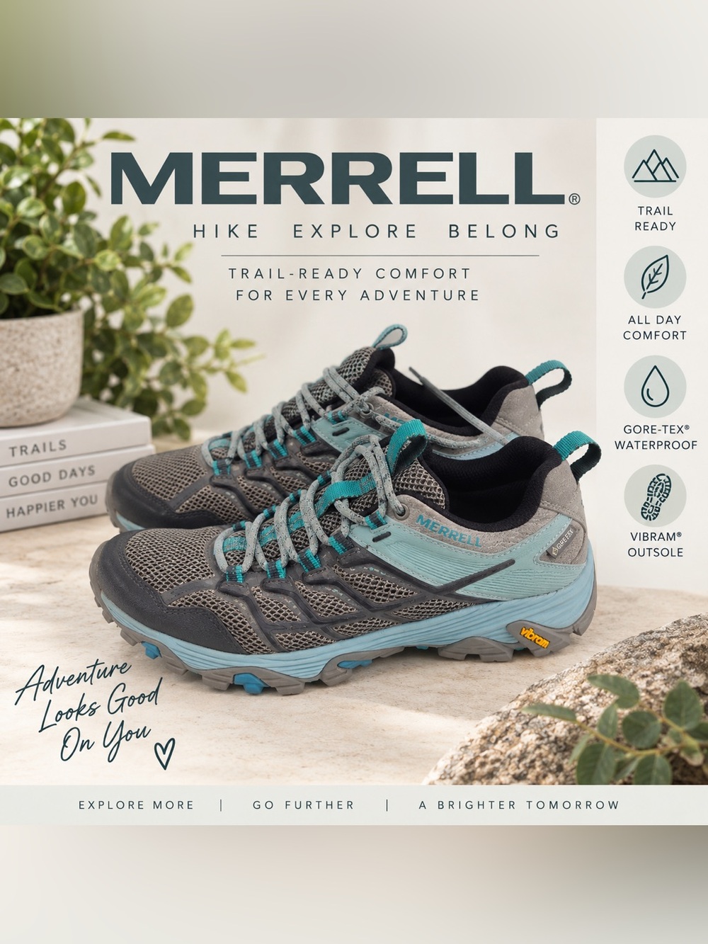 Merrell Gray and Teal Women's Trail Hiking Shoes